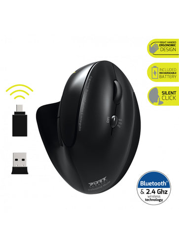 Mouse Port Designs 900706-BT Optical Wireless Bluetooth 1600 DPI Right-hand - 900706-BT