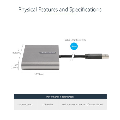 USB Graphics Adapter StarTech.com USB 3.0 Quad HDMI 1920x1080 Output