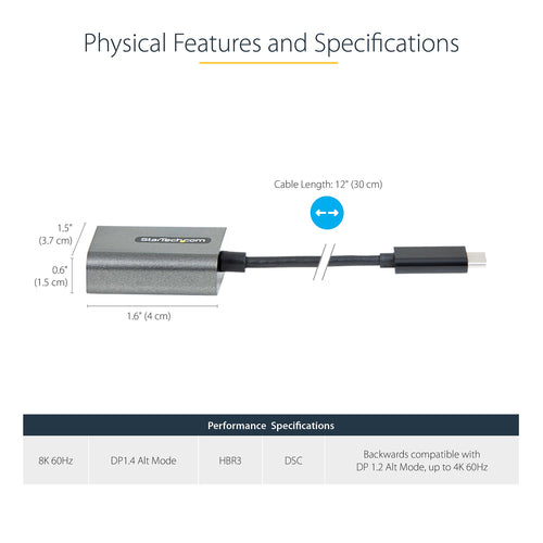 StarTech.com CDP2DPEC USB-C to DisplayPort Adapter - 8K Resolution & 4K 60Hz Support