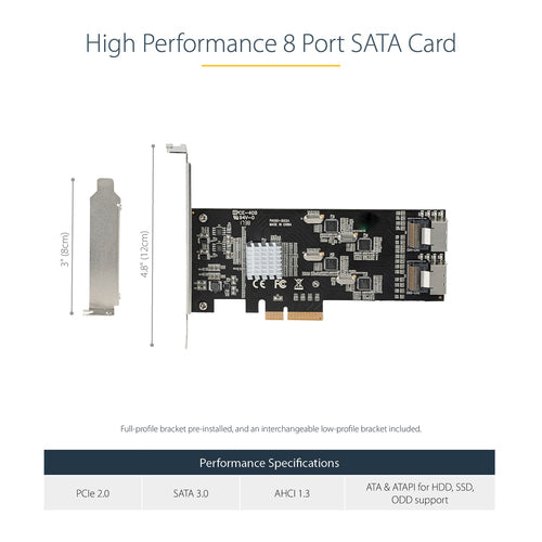 SATA PCIe Card StarTech 8 Port 6Gbps 4 Host Controllers