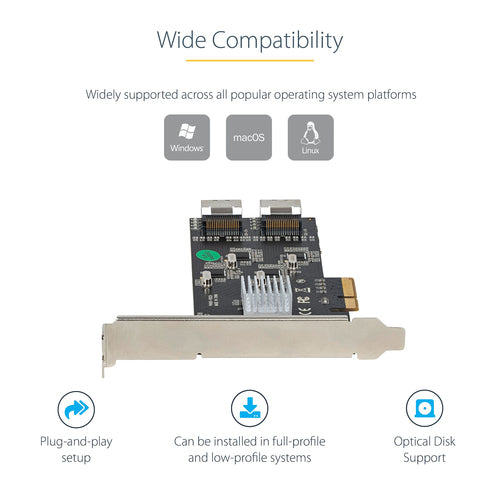 SATA PCIe Card StarTech 8 Port 6Gbps 4 Host Controllers