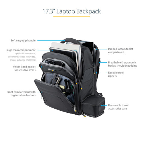StarTech.com 17.3" Ergonomic Laptop Backpack - Durable Bag for Professionals
