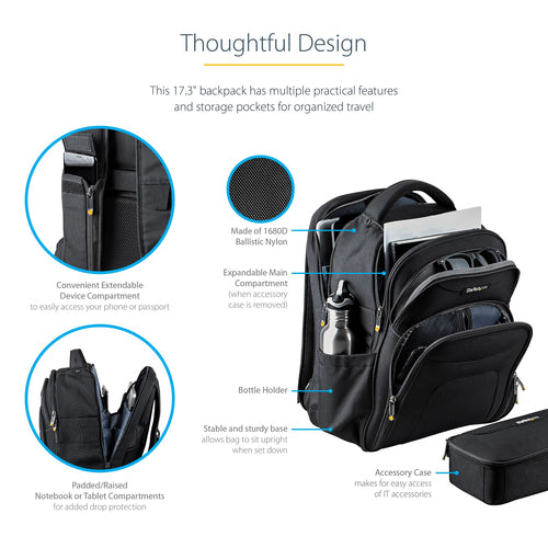 StarTech.com 17.3" Ergonomic Laptop Backpack - Durable Bag for Professionals