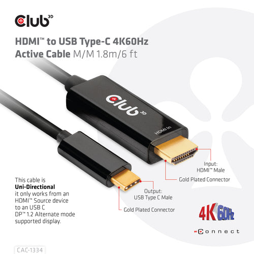 Video Cable Adapter CLUB3D CAC-1334 4K 60Hz HDMI to USB-C 1.8m