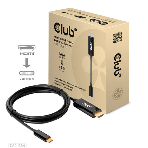 Video Cable Adapter CLUB3D CAC-1334 4K 60Hz HDMI to USB-C 1.8m