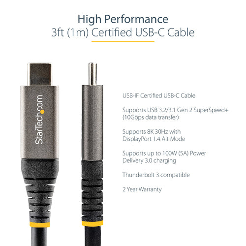 USB Cable StarTech.com USB-C 10Gbps 100W 8K 1m - USB31CCV1M