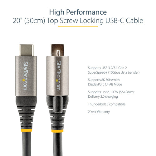 USB Type-C Cable 10Gbps 50cm StarTech 100W Power Delivery