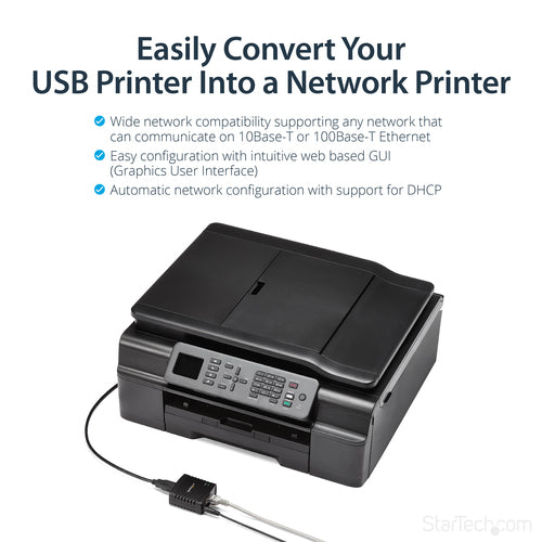 Print Server StarTech.com PM1115U2 10/100Mbps Ethernet USB 2.0 - PM1115U2