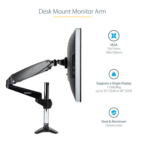 StarTech.com ARMPIVOTE2 Adjustable Monitor Mount - 32" to 49" Displays - Black - Desk Mount