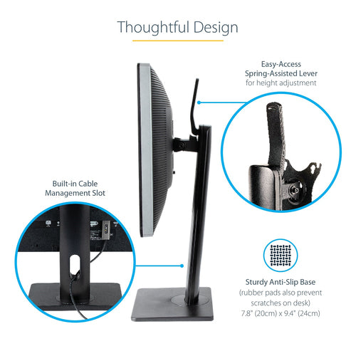 StarTech.com Adjustable Monitor Stand for 32" Displays - Ergonomic VESA Mount - Black