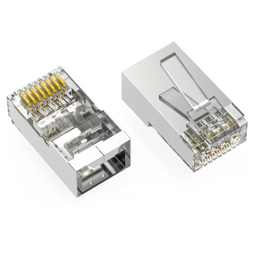 Axiom RJ45 CAT6A Shielded Feed-Thru Plug, Solid/Stranded Wire, 50 Micron, 100-pk