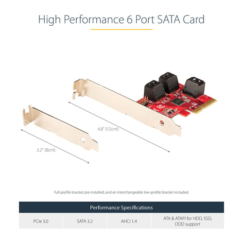SATA PCIe Expansion Card 6 Port 6Gbps Low/Full Profile