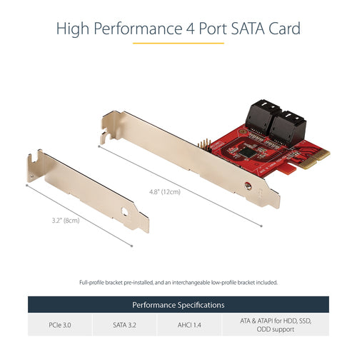 SATA Expansion Card StarTech 4-Port PCIe 6Gbps Low Profile