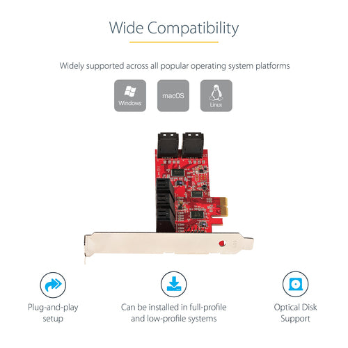 SATA PCIe Card StarTech 10-Port 6Gbps Low/Full Profile Stacked Connectors - 10P6G-PCIE-SATA-CARD