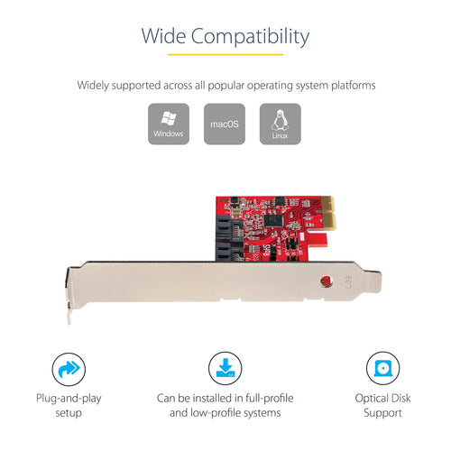 SATA PCIe Expansion Card StarTech.com 2-Port 6 Gbps Full Low Profile
