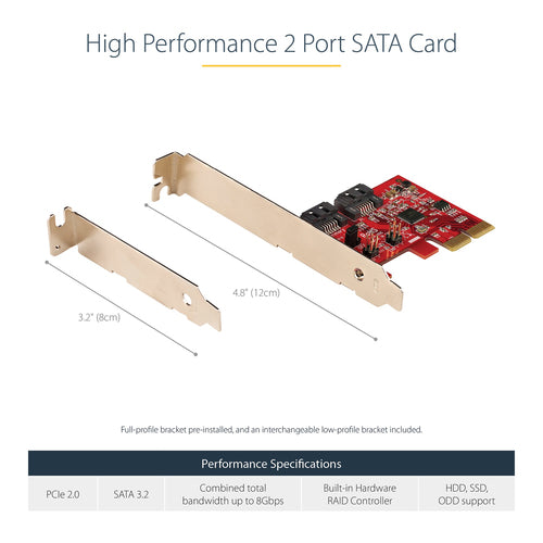 SATA PCIe Expansion Card StarTech.com 2-Port 6 Gbps Full Low Profile