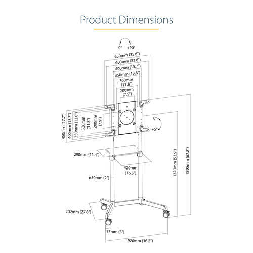 TV Mount StarTech.com MBLTVSTNDEC 37-70 inch VESA Display Rolling Stand 154 lbs Capacity