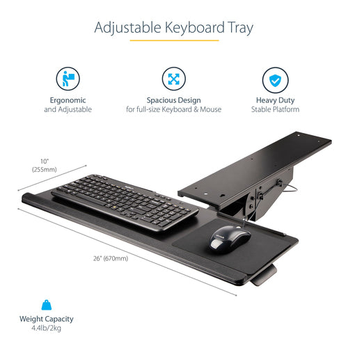 StarTech KBTRAYADJ2 Ergonomic Adjustable Keyboard Tray with Mouse Pad & Wrist Rest
