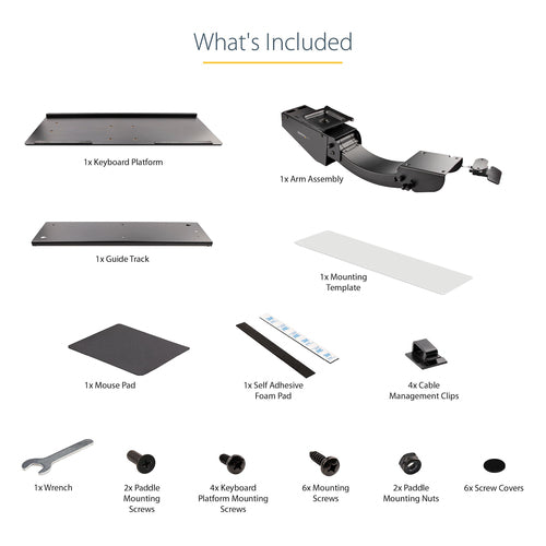 StarTech KBTRAYADJ2 Ergonomic Adjustable Keyboard Tray with Mouse Pad & Wrist Rest