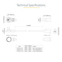 Power Extension Cord StarTech RTPAC1013 3ft Rotating Flat Plug NEMA 5-15P