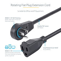 Power Extension Cord StarTech.com RTPAC10110 10ft NEMA 5-15P to 5-15R UL Certified