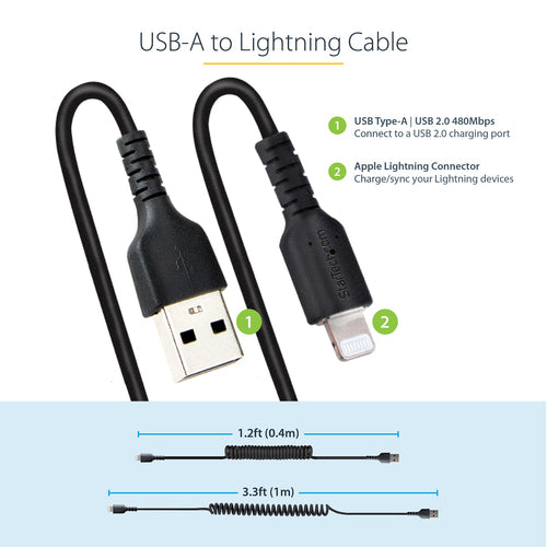 Lightning Cable StarTech.com RUSB2ALT1MBC 1m USB A to Lightning Coiled