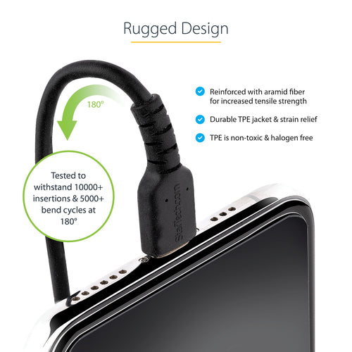 USB C to Lightning Cable 50cm Coiled Durable MFi Certified