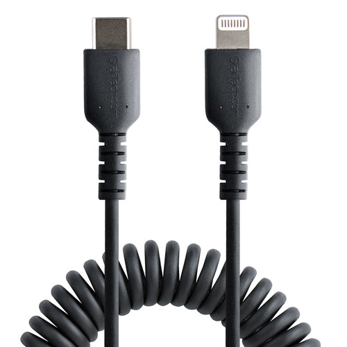 USB C to Lightning Cable 1m MFi Certified Coiled Charger Black