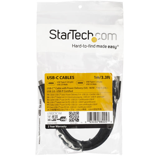 USB Cable StarTech.com USB-C 100W Fast Charging 3ft 0.48 Gbit/s - USB2C5C1M