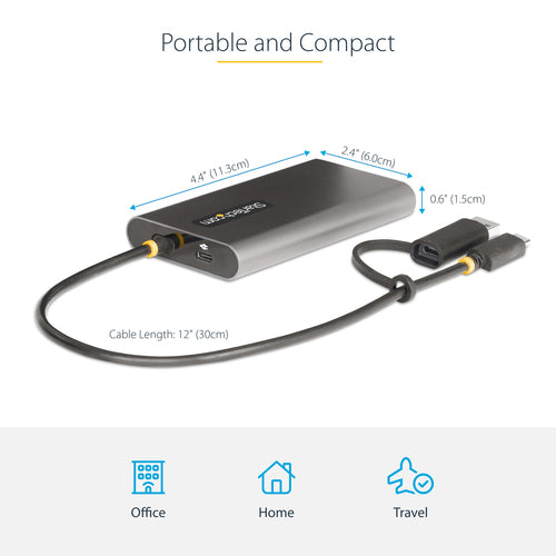 USB-C to Dual HDMI Adapter 4K 60Hz 100W Power Delivery StarTech.com
