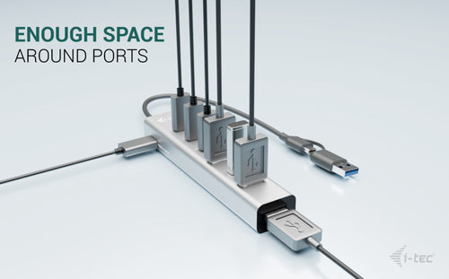USB-C Metal Hub 7-Port i-tec Charging Hub 3x USB-C 4x USB-A 15W