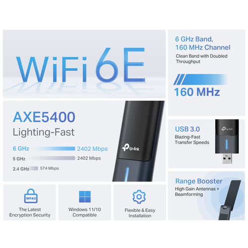 Wi-Fi 6E USB Adapter TP-Link Archer AXE5400 5400Mbps High Gain Wireless