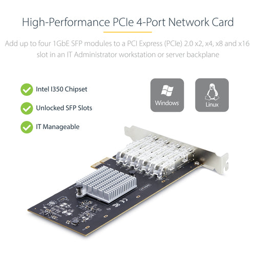 Network Card StarTech 4-Port GbE SFP Intel I350-AM4 PCIe 2.0