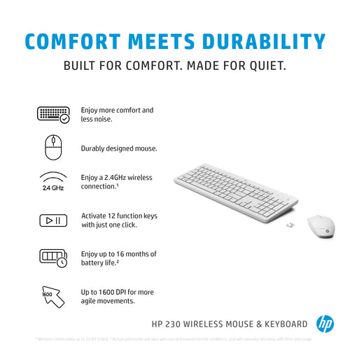 HP 230 Wireless Mouse and Combo White keyboard