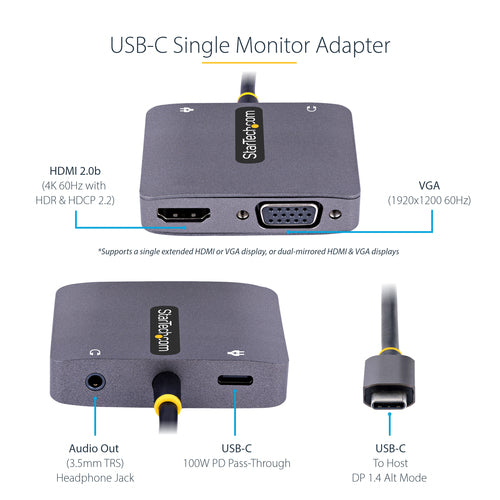 USB Graphics Adapter StarTech.com 122-USBC-HDMI-4K VGA 4K 60Hz Thunderbolt 3/4 - 122-USBC-HDMI-4K-VGA