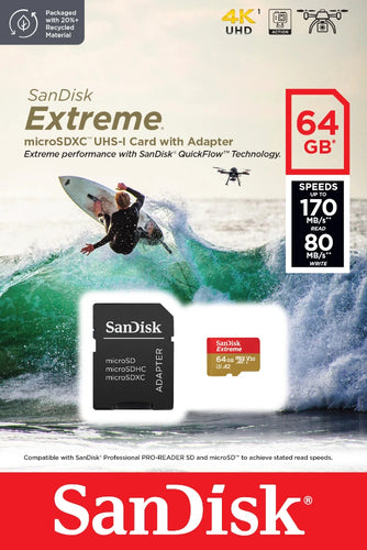 MicroSD Card SanDisk Extreme 64GB Class 10 UHS-I 170 MB/s - SDSQXAH-064G-GN6AA