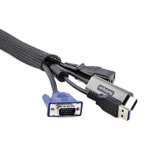Cable Management Sleeve 10ft Black Polyester Trimmable Heavy Duty