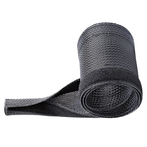 Cable Management Sleeve 10ft Black Polyester Trimmable Heavy Duty