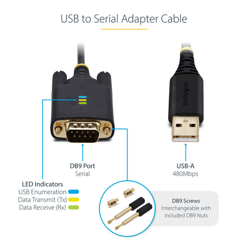 USB to Serial Adapter Cable 10ft FTDI IC Black
