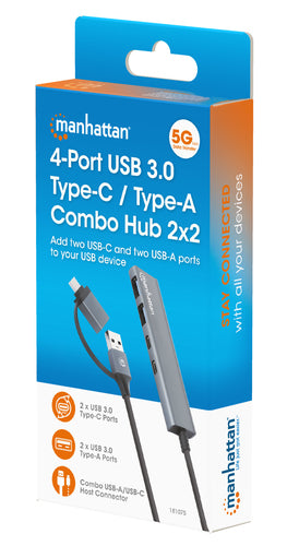USB-C USB-A Hub Manhattan 181075 4 Ports 5Gbps Aluminium