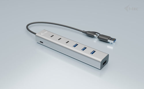 USB-C Metal Hub 7-Port i-tec Charging Hub 3x USB-C 4x USB-A 15W