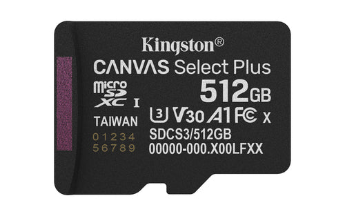 microSD Card Kingston Technology Canvas Select Plus Gen3 512GB 150MB/s UHS-I A1 - SDCS3/512GB