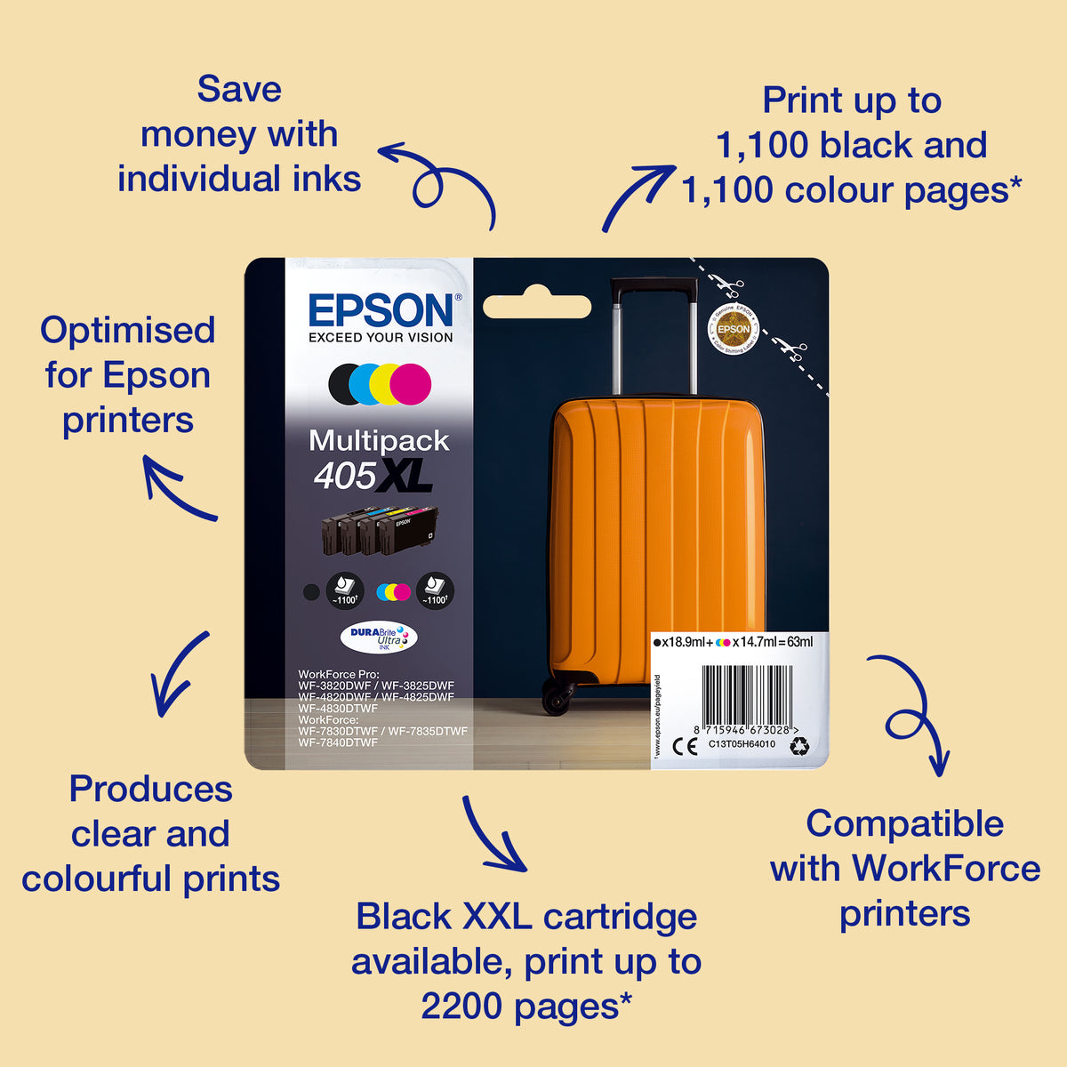 Ink Cartridge Epson 405 Standard Yield Black 7.6ml Single Pack - C13T05G14020