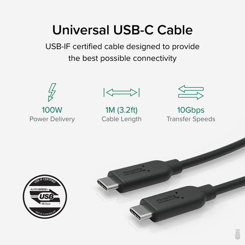 USB Cable Plugable Technologies USBC-C100 10Gbps 5A USB-IF Certified 3.3 Feet