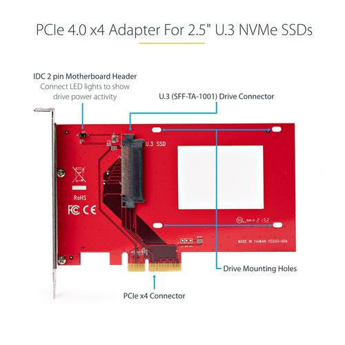 StarTech.com PEX4SFF8639U3 U.3 to PCIe 4.0 Adapter Card for NVMe SSDs