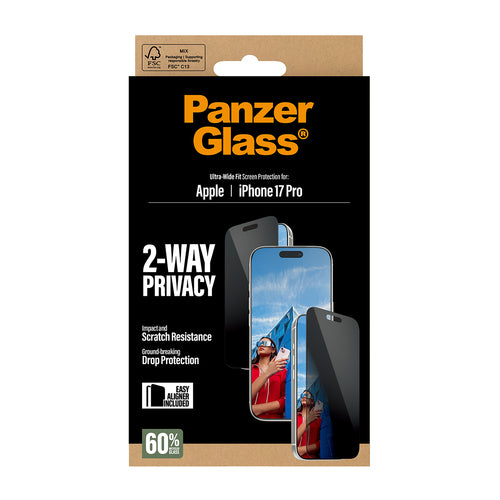PanzerGlass ® 2-Way Privacy Screen Protector iPhone 17 Pro | Ultra-Wide Fit w. EasyAligner