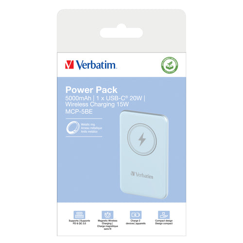 Magnetic Wireless Power Bank 5000mAh Verbatim Quick Charge 3.0 Blue