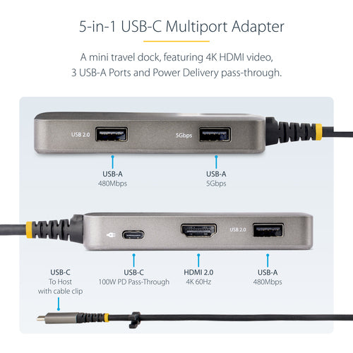USB-C Multiport Adapter StarTech 4K 60Hz HDMI 100W Power Delivery 3-Port - 104B-USBC-MULTIPORT