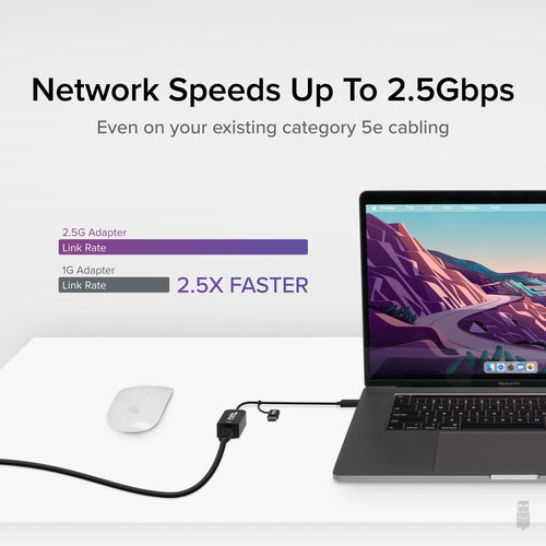 USB-C Ethernet Adapter Plugable Technologies USBC-E2500 2.5G 5000Mbit/s