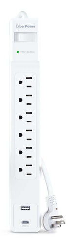 Surge Protector CyberPower CSP604UCW 6 AC Outlets 2 USB 1500 Joules